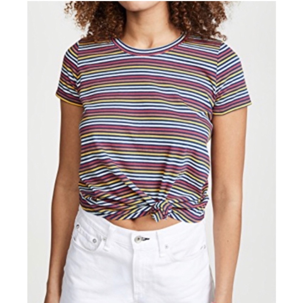 Madewell Retro Rainbow Striped Front-Knot Tee sz medium